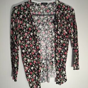 Active USA Black Floral Cardigan with Pink & White Roses